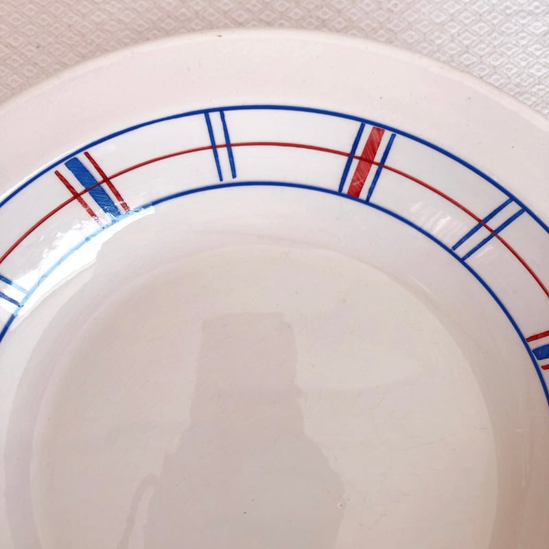 リュネビル バスク柄 大皿／大深皿／サラディエ トリコロール アンティーク食器 フランスアンティーク バスク柄サラディエ 大深皿 リュネヴィル