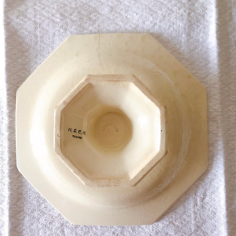 希少　クレイユモントロー　オクトゴナルケーキスタンド　フランスアンティーク食器 クレイユモントロー オクトゴナル ケーキスタンド フランス