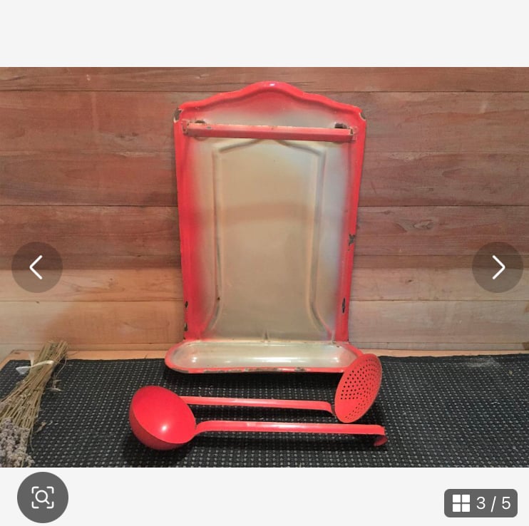 レードルラック+レードル ホーロー製 フランスアンティーク食器