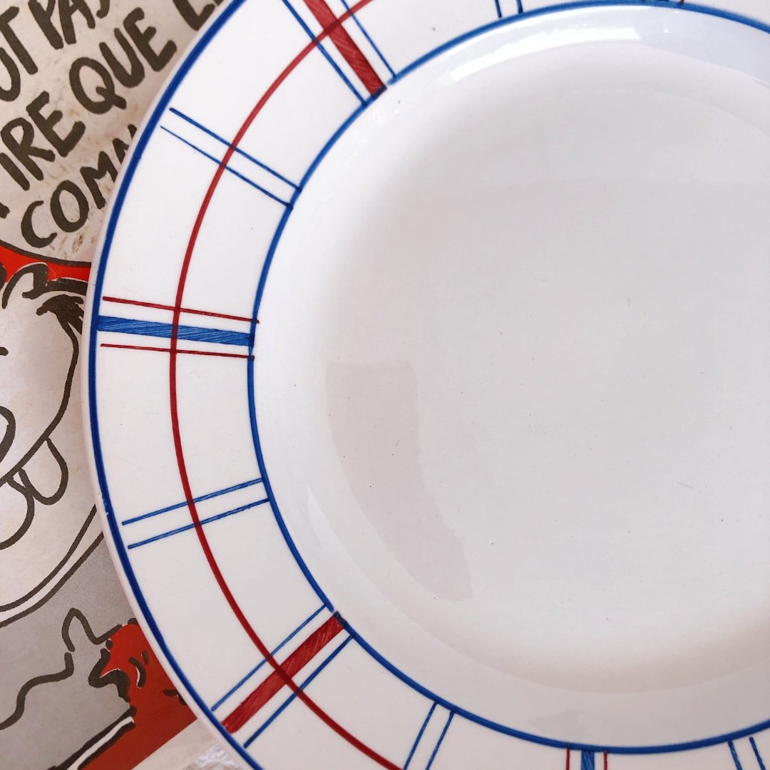 リュネビル バスク柄 大皿／大深皿／サラディエ トリコロール アンティーク食器 フランスアンティーク バスク柄サラディエ 大深皿 リュネヴィル