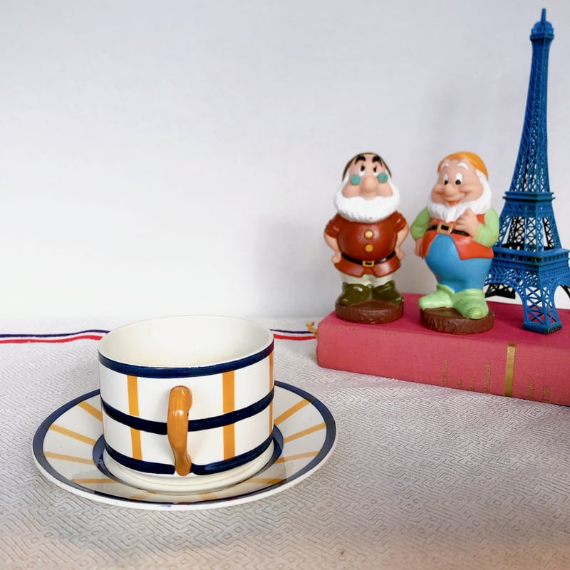 HBCM Béarn バスク柄 ショコラカップアンドソーサー「イエローxブルー