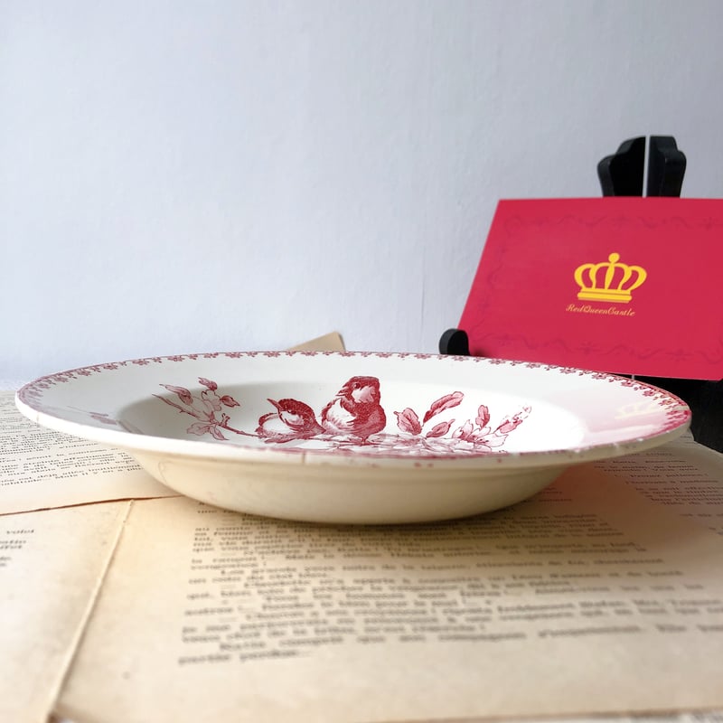 Sarreguemines Favori スープお皿赤 フランスアンティーク サルグミンヌ ファボリ『FAVORI』スープ