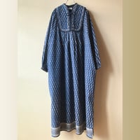 インド キルトヨークのワンピース ネイビー