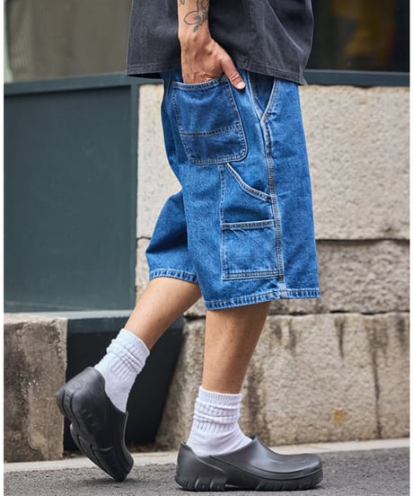 Baggy Silhouette Washed Denim Short Pants / 3color