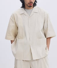 Bi-Stripe Big Pocket Open Collar Shirt