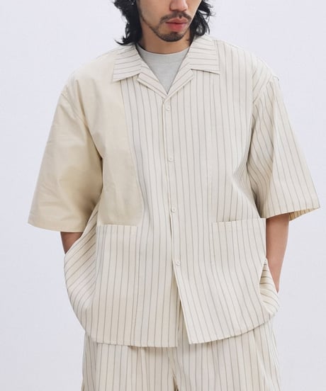 Bi-Stripe Big Pocket Open Collar Shirt