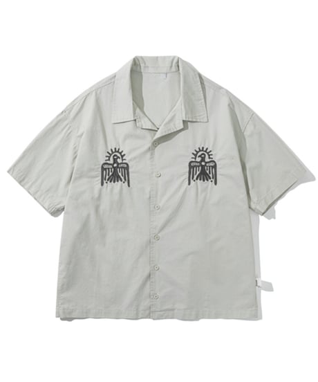 Embroidered Open Collar Relaxed Shirt  / 2color