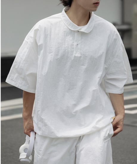 Drawstring Round Collar Pullover / 2colors