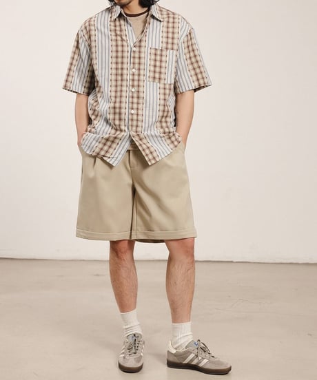 Check Stripe Wide Shirt / 3color