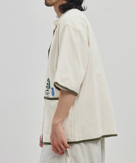 Open Collar Summer Embroidered Loose Silhouette Shirt