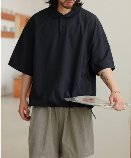 Drawstring Round Collar Pullover / 2colors