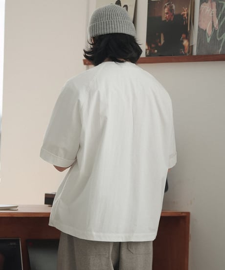 Wide Silhouette No-Collar Zippered Shirt / 5color