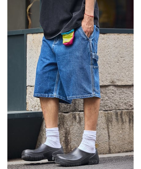 Baggy Silhouette Washed Denim Short Pants / 3color
