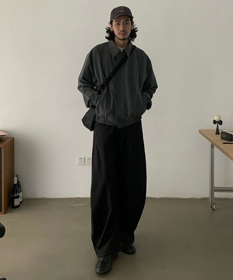 Retro Curved Wide-Leg Pants / 2color