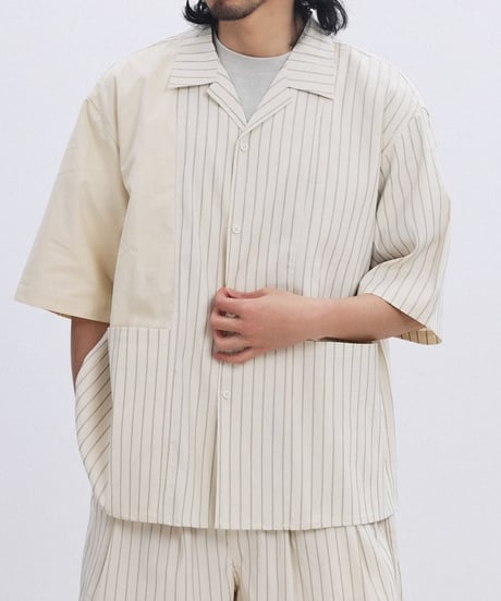Bi-Stripe Big Pocket Open Collar Shirt