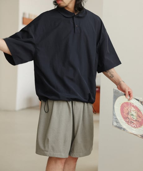 Drawstring Round Collar Pullover / 2colors