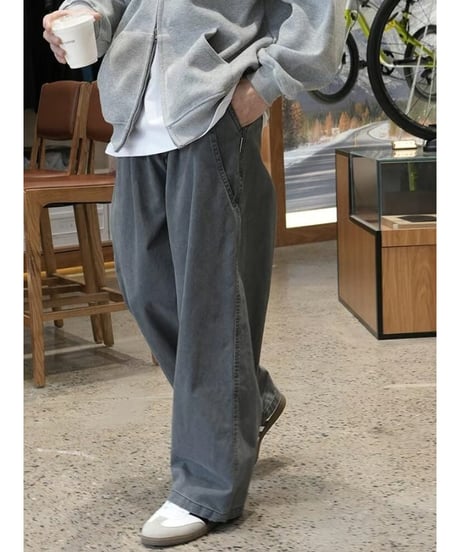 Washed Cotton Tuck Wide Pants
