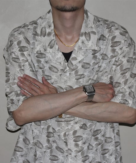 Botanical Pattern Open Collar Relaxed Shirt