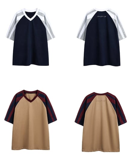 Raglan Border V-neck T-shirt  / 2color