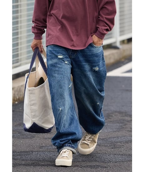 Wide Form Damage Denim Pants