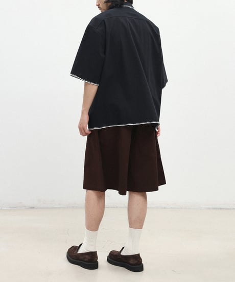 Stitch Piping Open Collar Wide Shirt  / 2color