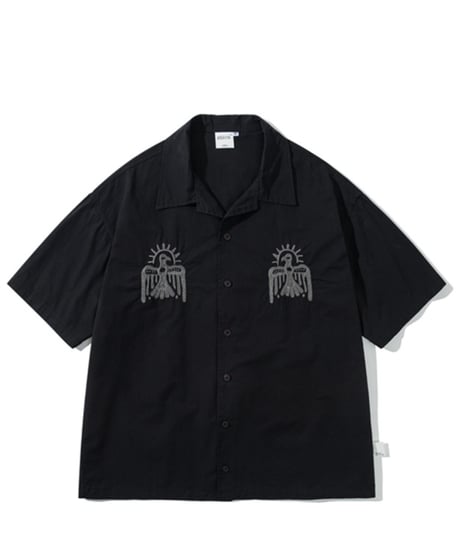 Embroidered Open Collar Relaxed Shirt  / 2color