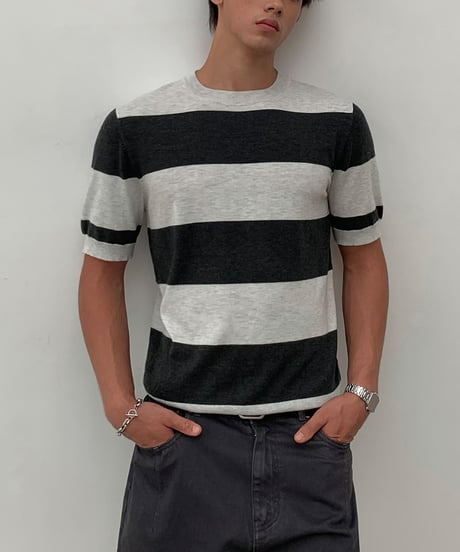 Striped Knit Short Sleeve T-Shirt / 2color