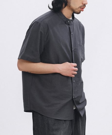 Shrink Band Collar Wide Form Shirt  / 2color