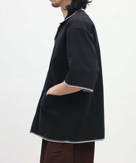 Stitch Piping Open Collar Wide Shirt  / 2color