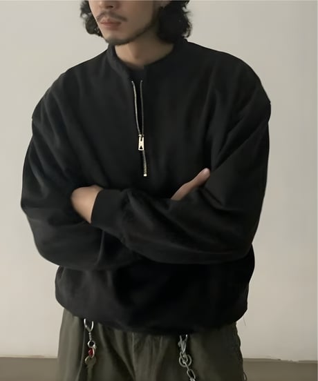 Half Zip Damage Sweat / 2color