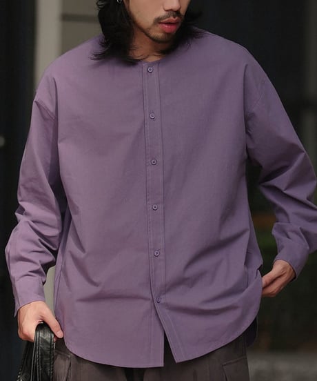 Plain No-collar Wide Form Shirt / 4color