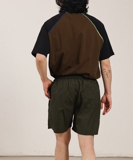 Color Stitch Wide Raglan Sleeve T-Shirt  / 2color