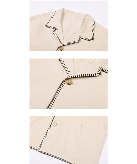 Stitch Piping Open Collar Wide Shirt  / 2color