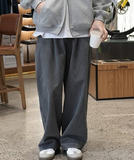 Washed Cotton Tuck Wide Pants