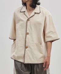 Stitch Piping Open Collar Wide Shirt  / 2color
