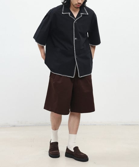 Stitch Piping Open Collar Wide Shirt  / 2color