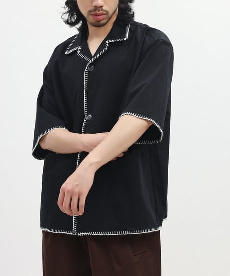 Stitch Piping Open Collar Wide Shirt  / 2color
