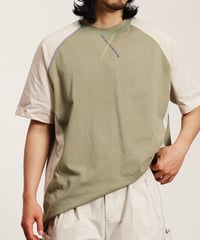 Color Stitch Wide Raglan Sleeve T-Shirt  / 2color
