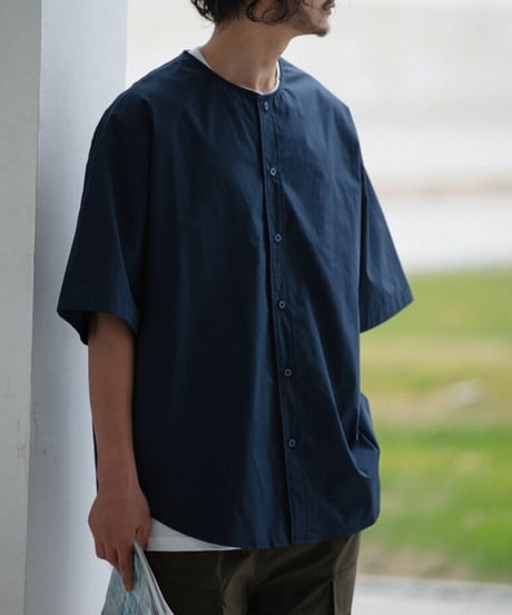 Plain Collarless Short Sleeve Shirt / 3color