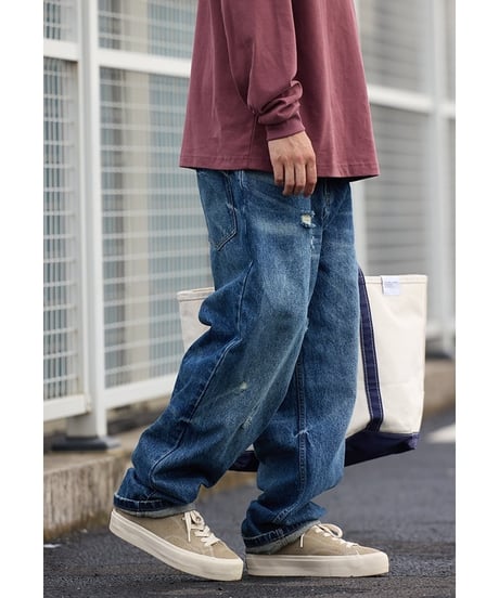 Wide Form Damage Denim Pants