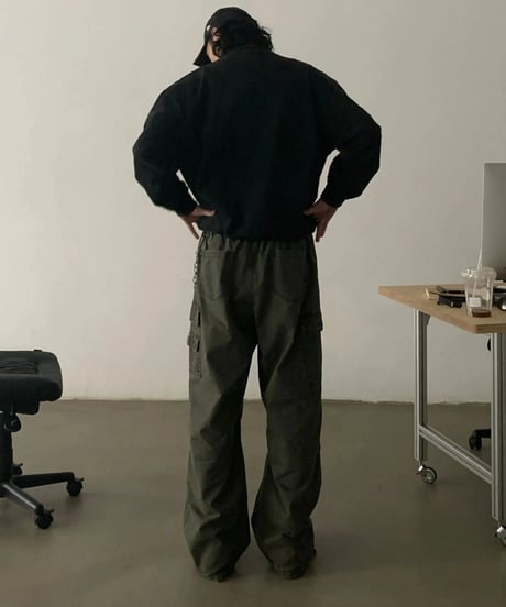 Half Zip Damage Sweat / 2color