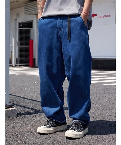 Belted Wide Tapered Denim Pants / 3color