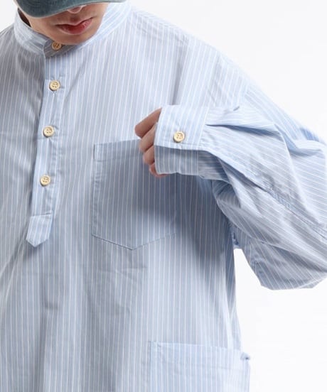 Pale Stripe Band Collar Pullover Shirt