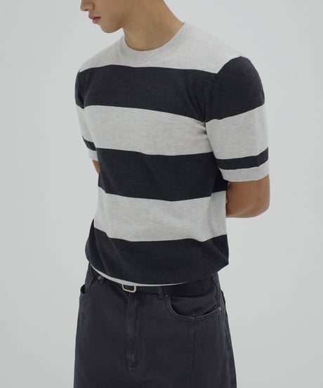 Striped Knit Short Sleeve T-Shirt / 2color