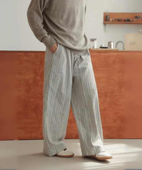 Retro Beige Striped Lounge Pants
