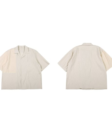 Bi-Stripe Big Pocket Open Collar Shirt