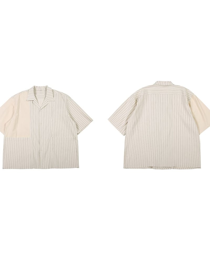 Bi-Stripe Big Pocket Open Collar Shirt | keels