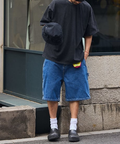 Baggy Silhouette Washed Denim Short Pants / 3color