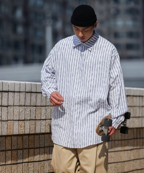 SEERSUCKER OFF-SHOULDER SHIRT / 2COLORS