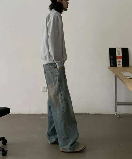 Half Zip Damage Sweat / 2color